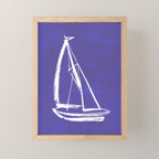 Sailboat Drawing - Indigo Blue Mini Art Print Gallery Image 1
