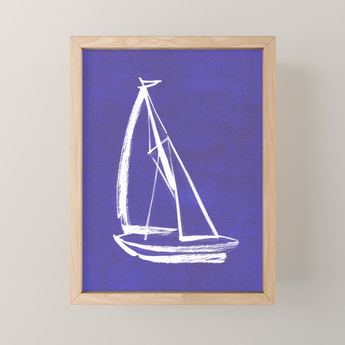 Sailboat Drawing - Indigo Blue Mini Art Print Gallery Image 1