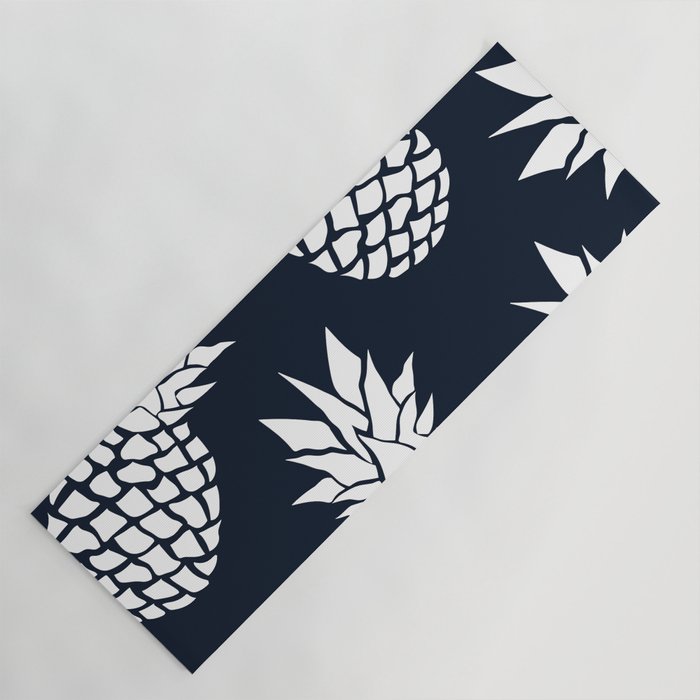 Tropical, Pineapples, Navy Blue ad White Yoga Mat Gallery Image 1