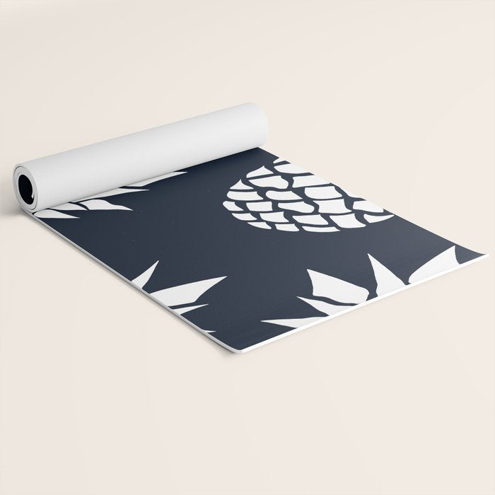 Tropical, Pineapples, Navy Blue ad White Yoga Mat Gallery Image 2