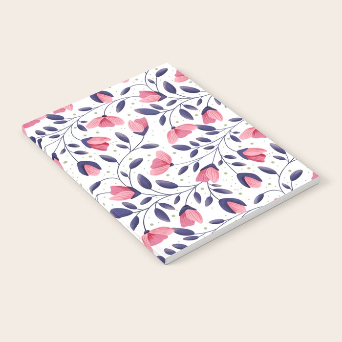 Pink and Blue Floral Tapestry, Poppy Seamless Pattern Notebook Gallery Image 2