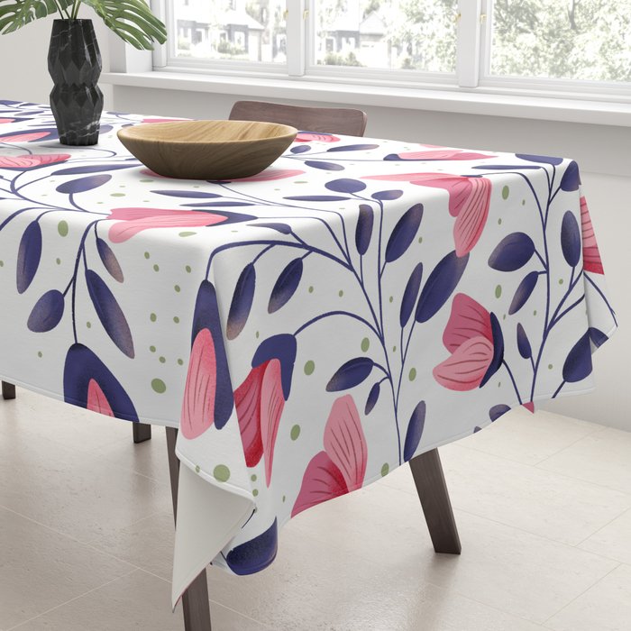 Pink and Blue Floral Tapestry, Poppy Seamless Pattern Tablecloth Gallery Image 3