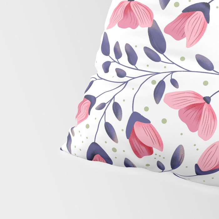 Pink and Blue Floral Tapestry, Poppy Seamless Pattern Pillow Sham Gallery Image 4