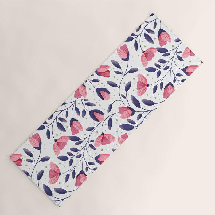 Pink and Blue Floral Tapestry, Poppy Seamless Pattern Yoga Mat