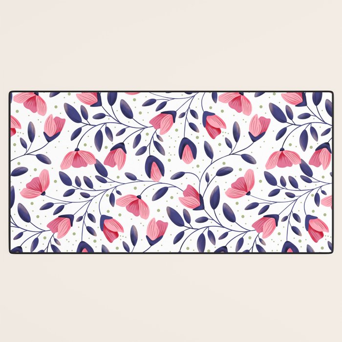 Pink and Blue Floral Tapestry, Poppy Seamless Pattern Desk Mat Gallery Image 3