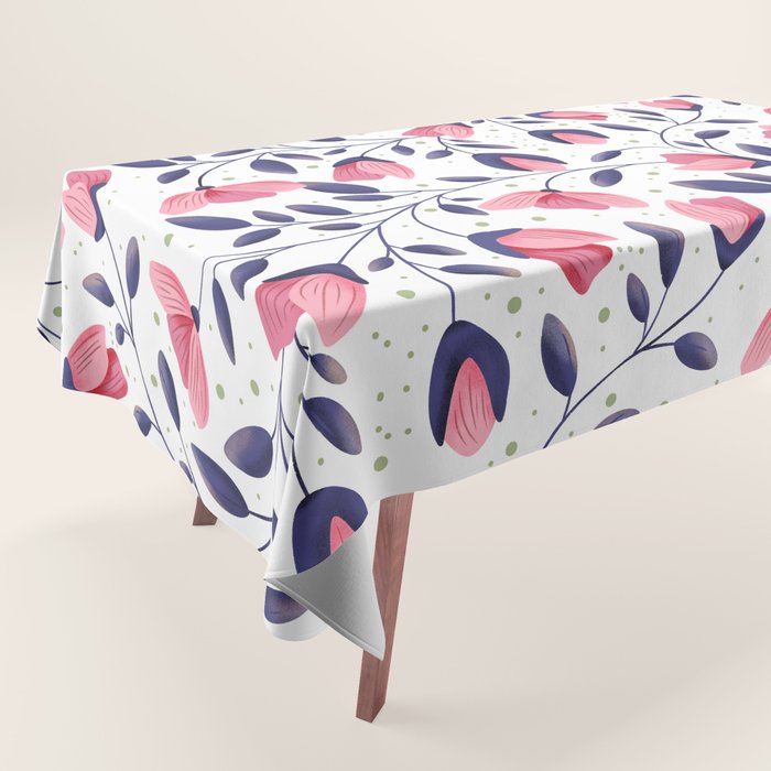 Pink and Blue Floral Tapestry, Poppy Seamless Pattern Tablecloth Gallery Image 1