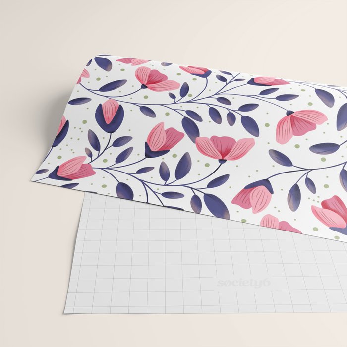 Pink and Blue Floral Tapestry, Poppy Seamless Pattern Wrapping Paper Gallery Image 2