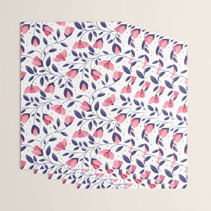 Pink and Blue Floral Tapestry, Poppy Seamless Pattern Wrapping Paper Gallery Image 3