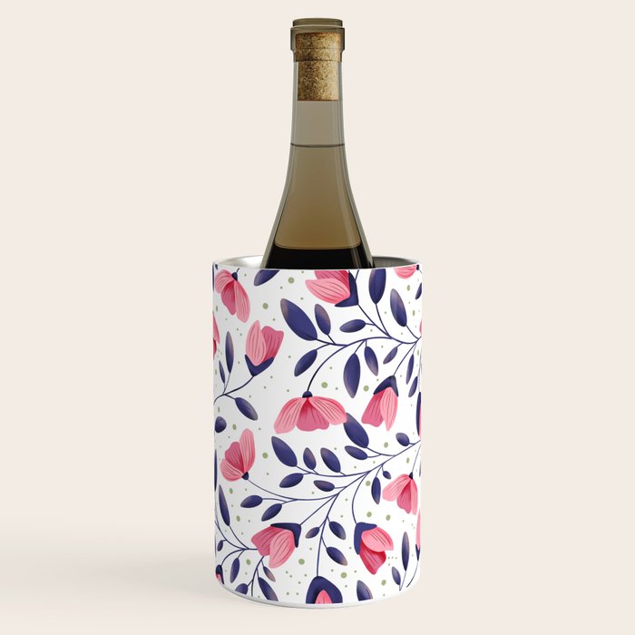 Pink and Blue Floral Tapestry, Poppy Seamless Pattern Wine Chiller Gallery Image 2