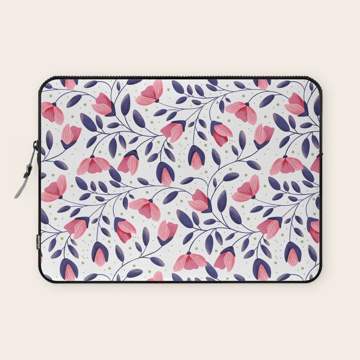 Pink and Blue Floral Tapestry, Poppy Seamless Pattern Laptop Sleeve Gallery Image 1