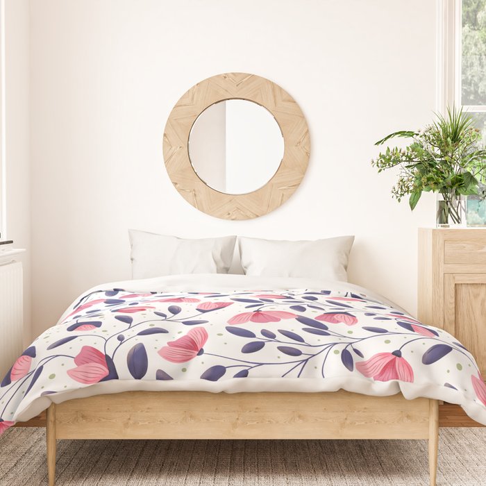 Pink and Blue Floral Tapestry, Poppy Seamless Pattern Duvet Cover Gallery Image 3