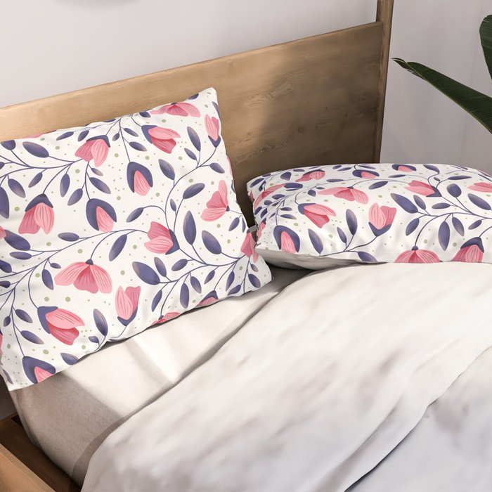 Pink and Blue Floral Tapestry, Poppy Seamless Pattern Pillow Sham Gallery Image 2