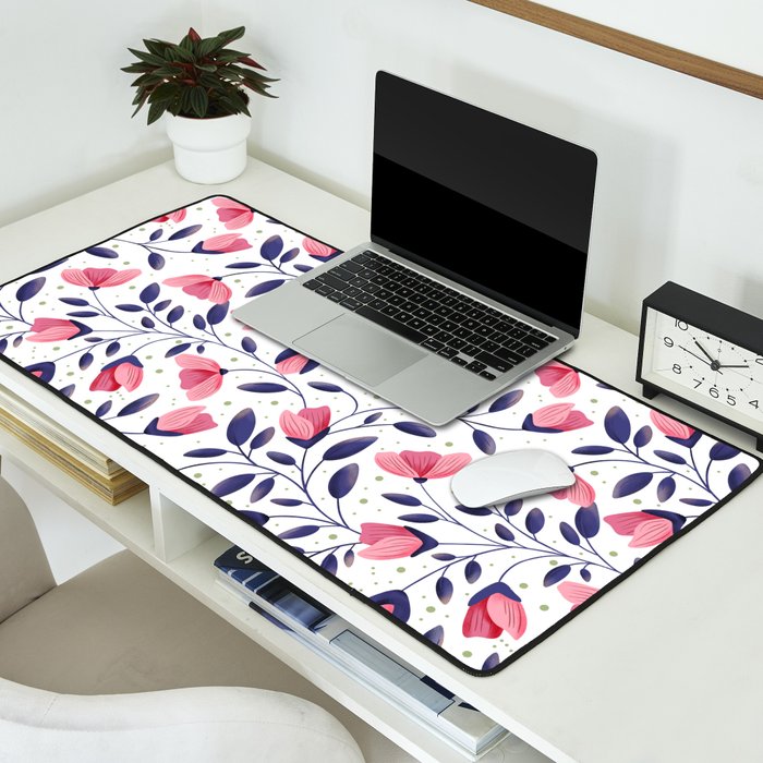 Pink and Blue Floral Tapestry, Poppy Seamless Pattern Desk Mat Gallery Image 2