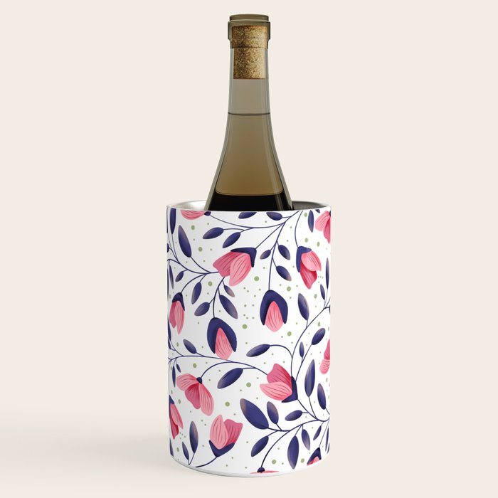 Pink and Blue Floral Tapestry, Poppy Seamless Pattern Wine Chiller Gallery Image 1