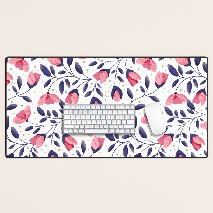 Pink and Blue Floral Tapestry, Poppy Seamless Pattern Desk Mat Gallery Image 1