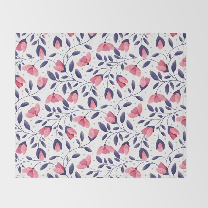 Pink and Blue Floral Tapestry, Poppy Seamless Pattern Throw Blanket Gallery Image 2