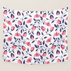 Pink and Blue Floral Tapestry, Poppy Seamless Pattern Wall Tapestry Gallery Image 4