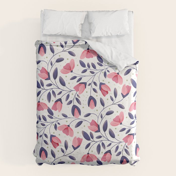 Pink and Blue Floral Tapestry, Poppy Seamless Pattern Duvet Cover Gallery Image 6