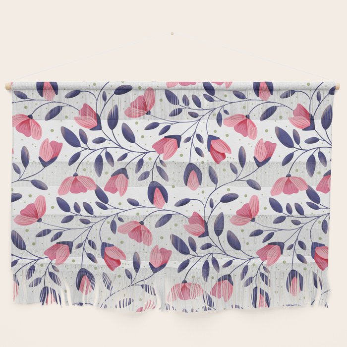 Pink and Blue Floral Tapestry, Poppy Seamless Pattern Wall Hanging Gallery Image 1