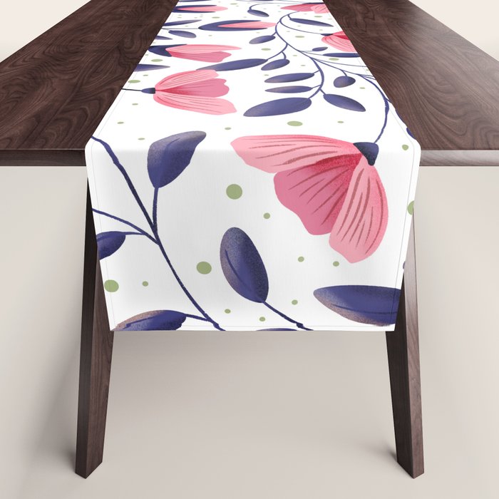 Pink and Blue Floral Tapestry, Poppy Seamless Pattern Table Runner Gallery Image 1