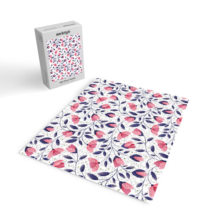 Pink and Blue Floral Tapestry, Poppy Seamless Pattern Jigsaw Puzzle Gallery Image 2