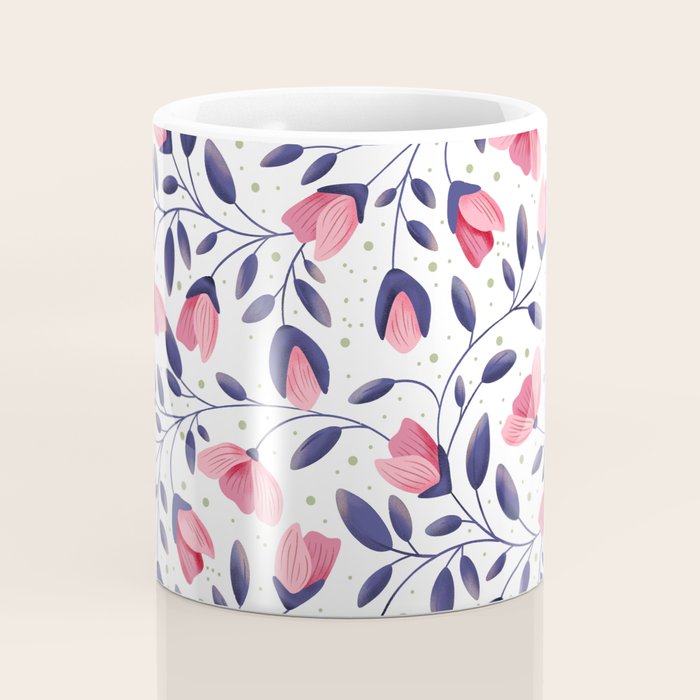 Pink and Blue Floral Tapestry, Poppy Seamless Pattern Coffee Mug Gallery Image 4