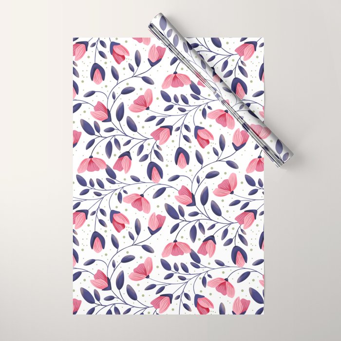 Pink and Blue Floral Tapestry, Poppy Seamless Pattern Wrapping Paper Gallery Image 1