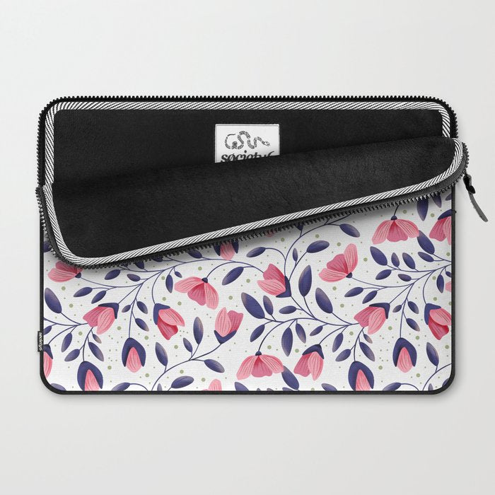 Pink and Blue Floral Tapestry, Poppy Seamless Pattern Laptop Sleeve Gallery Image 2