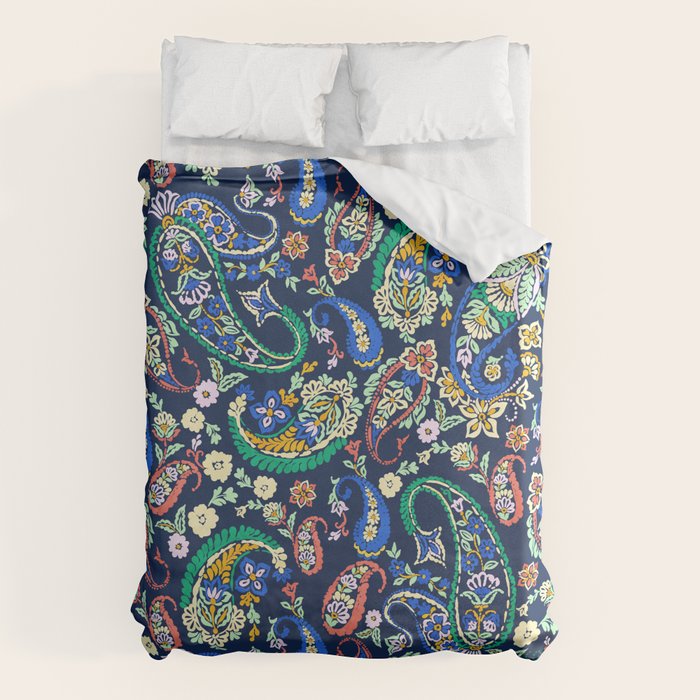 Vibrant paisley print on dark Duvet Cover Gallery Image 6