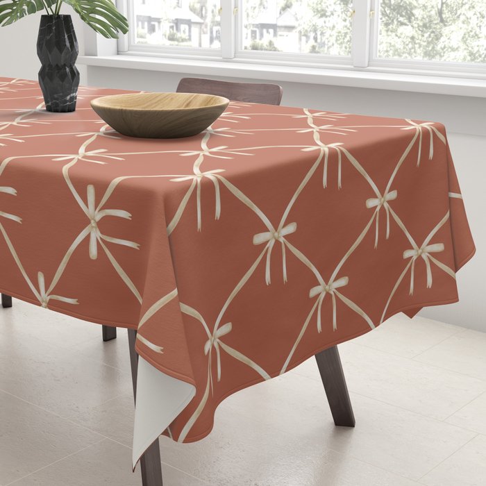 Bows & Ribbons Pattern LVIII Terracotta Orange Tablecloth Gallery Image 3
