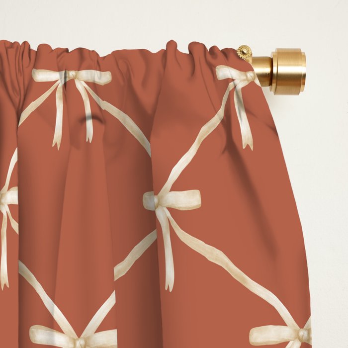 Bows & Ribbons Pattern LVIII Terracotta Orange Window Curtain Gallery Image 2