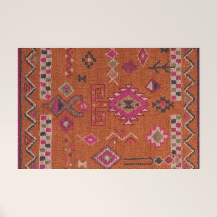 Moroccan Berber Geometric Pattern In Warm Earth Tones Welcome Mat Gallery Image 1