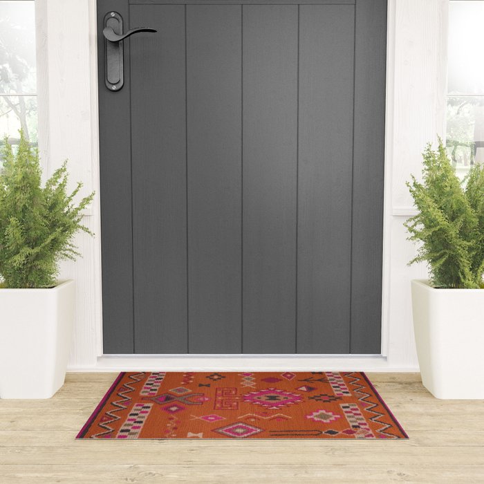 Moroccan Berber Geometric Pattern In Warm Earth Tones Welcome Mat Gallery Image 3