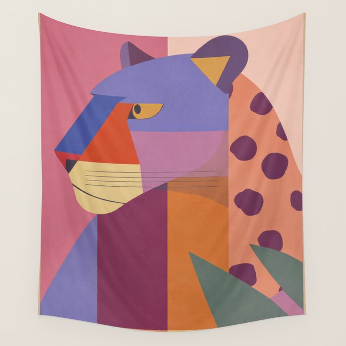 Abstract Leopard Portrait Wall Tapestry Gallery Image 1