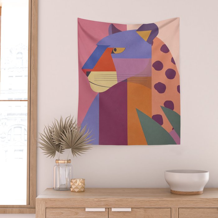 Abstract Leopard Portrait Wall Tapestry Gallery Image 2