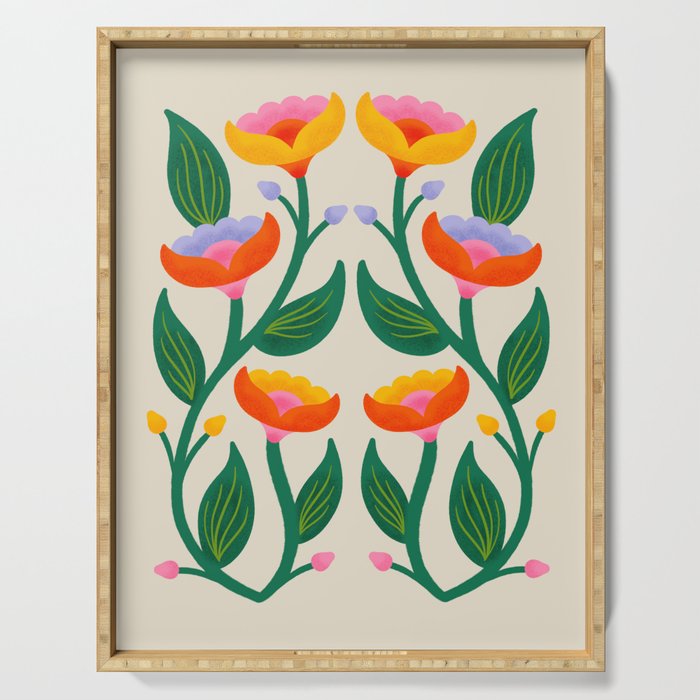 Symmetrical Flowers 2 Serving Tray Gallery Image 1