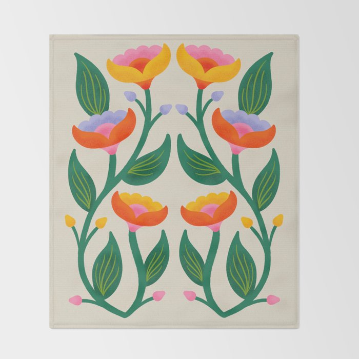 Symmetrical Flowers 2 Throw Blanket Gallery Image 2