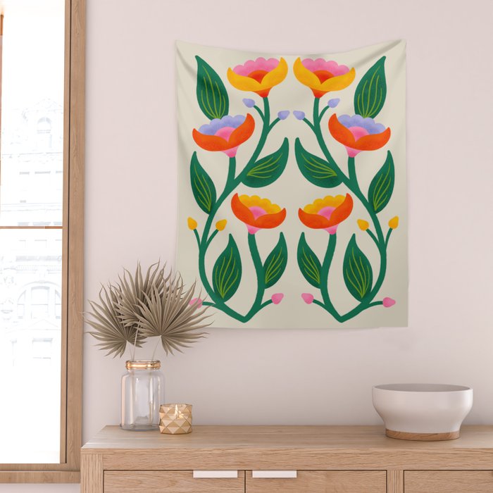 Symmetrical Flowers 2 Wall Tapestry Gallery Image 2