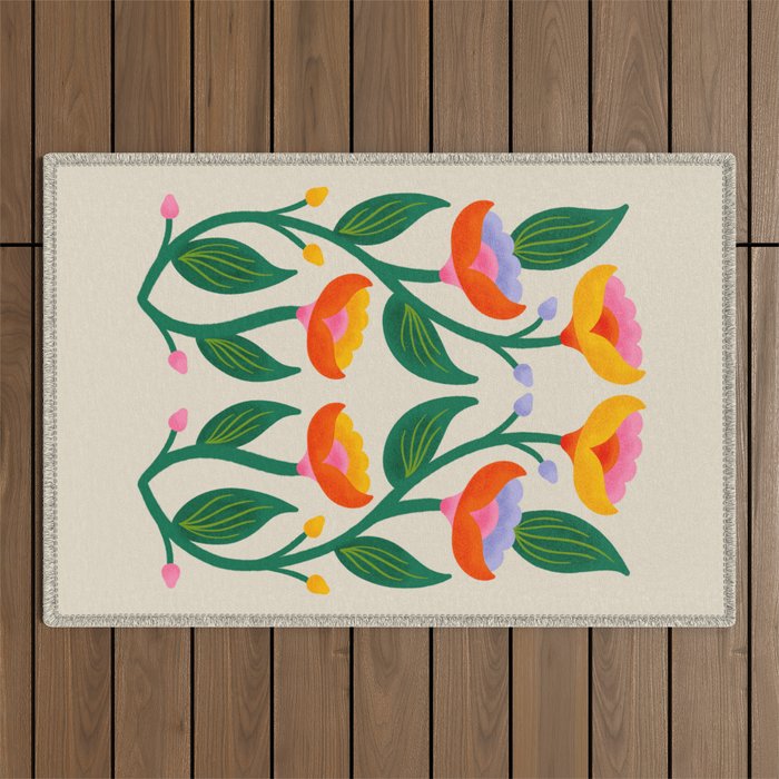 Symmetrical Flowers 2 Outdoor Rug Gallery Image 1