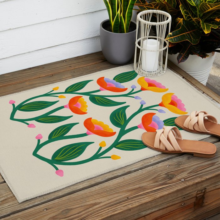 Symmetrical Flowers 2 Outdoor Rug Gallery Image 2