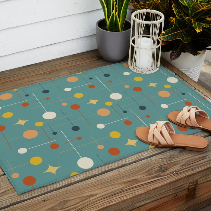 Mid Century Modern Atomic Abstract Pattern Outdoor Rug Gallery Image 2