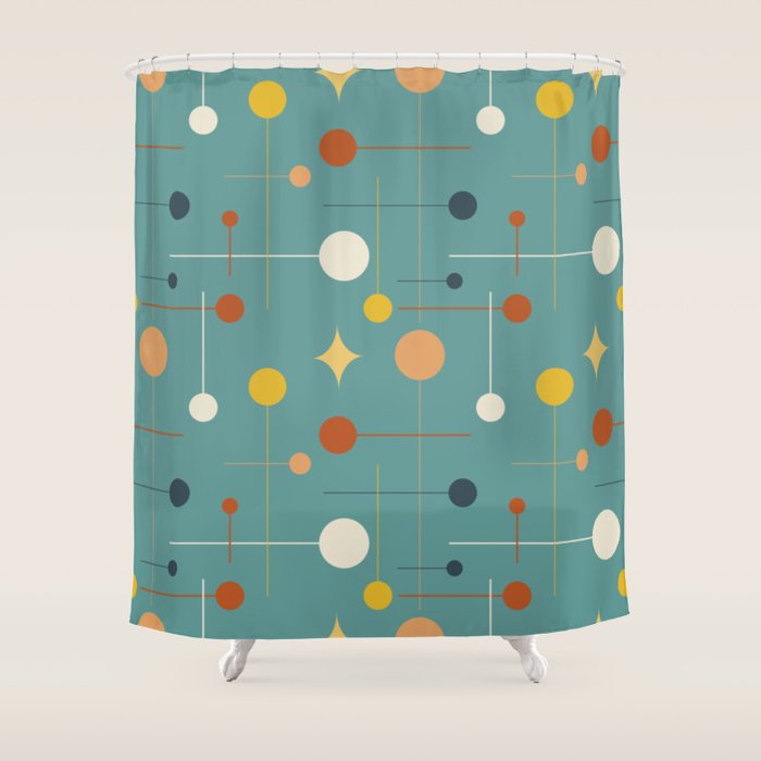 Mid Century Modern Atomic Abstract Pattern Shower Curtain Gallery Image 1