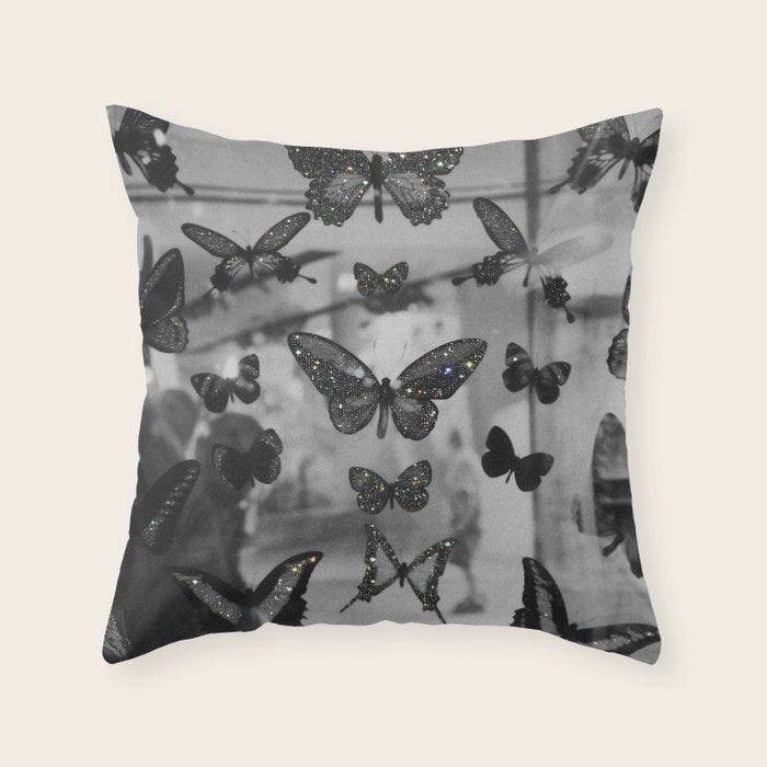 BLACK AND WHITE BUTTERFLIES | photo | sparkle and shine | wings | aesthetic | monochrome | fly  Throw Pillow Gallery Image 6
