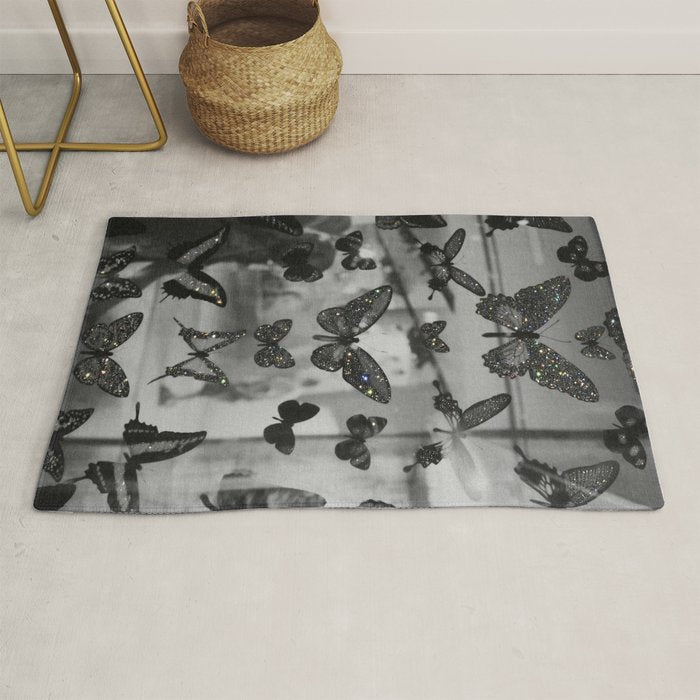 BLACK AND WHITE BUTTERFLIES | photo | sparkle and shine | wings | aesthetic | monochrome | fly  Rug Gallery Image 1