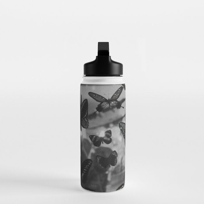 BLACK AND WHITE BUTTERFLIES | photo | sparkle and shine | wings | aesthetic | monochrome | fly  Water Bottle Gallery Image 3