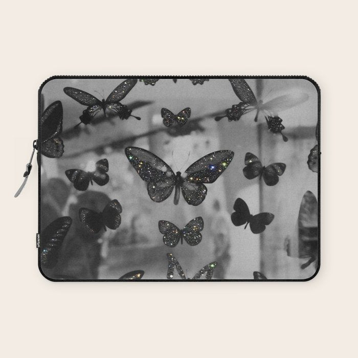 BLACK AND WHITE BUTTERFLIES | photo | sparkle and shine | wings | aesthetic | monochrome | fly  Laptop Sleeve Gallery Image 1