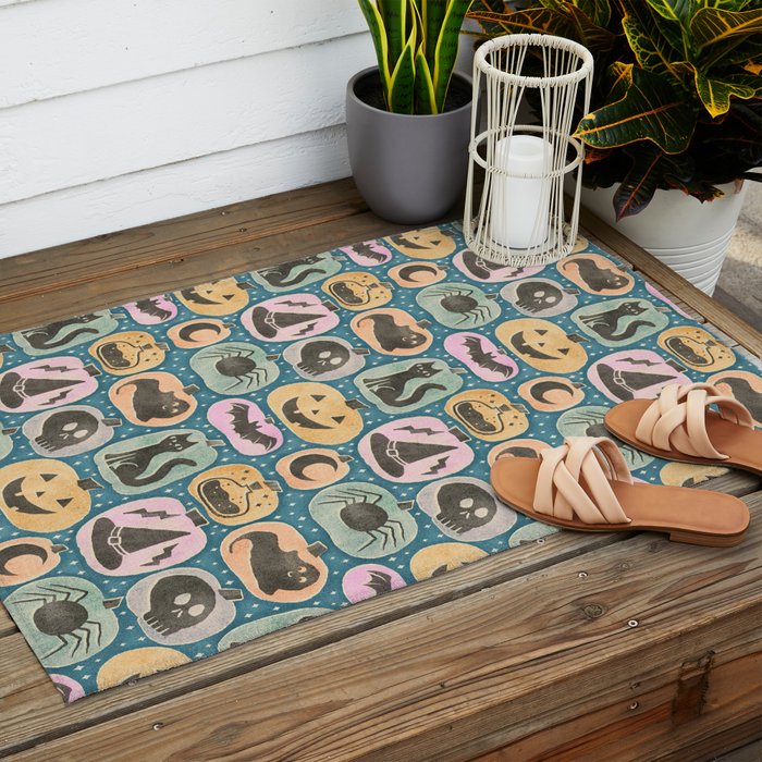 Halloween Pumpkins - dusky pastel  Outdoor Rug Gallery Image 2