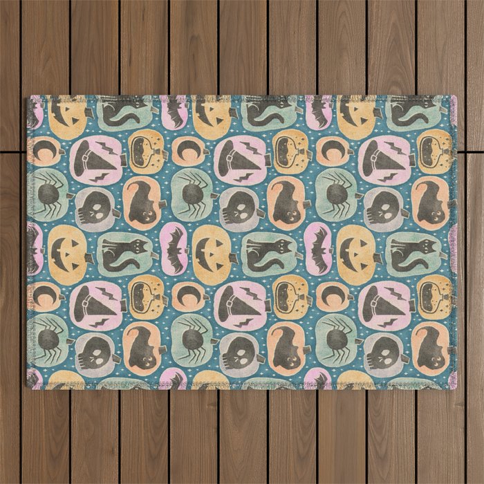 Halloween Pumpkins - dusky pastel  Outdoor Rug Gallery Image 1