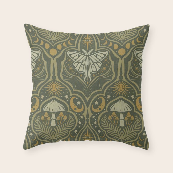 Celestial Forest Damask - fern green Throw Pillow Gallery Image 6