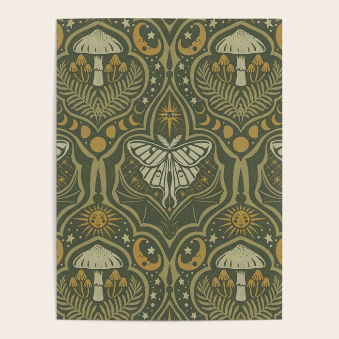 Celestial Forest Damask - fern green Poster Gallery Image 1